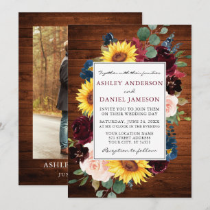 Convites Casamento De Fotos Florais Mistas De Madeira Rúst