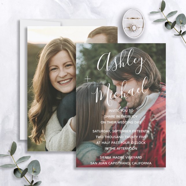 Convites Casamento de Fotos Manuscrito Com Vellum Look Whit (Criador carregado)