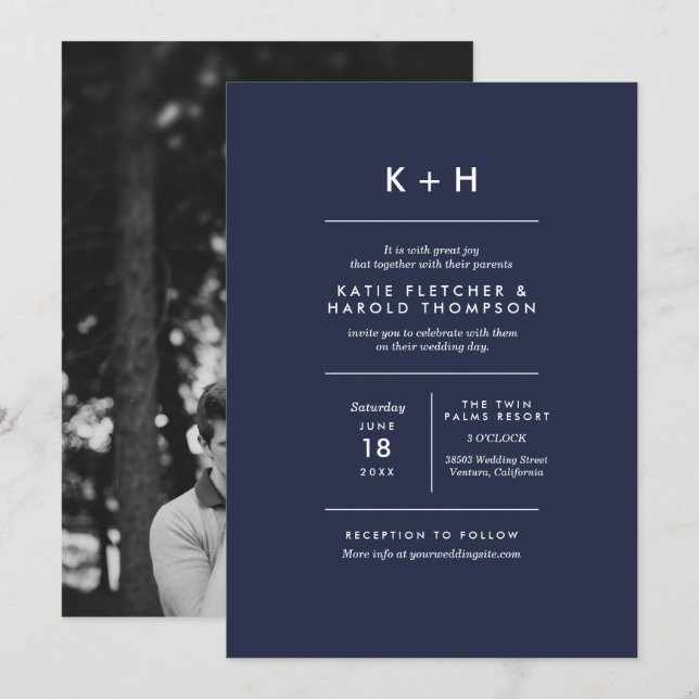 Convites Casamento de Fotos Minimalista (Frente/Verso)