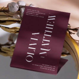 Convites Casamento de fotos minimalista moderno Burgundy +