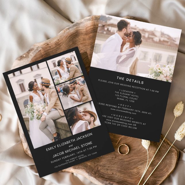 Convites Casamento De Fotos Minimalista Preto (Criador carregado)