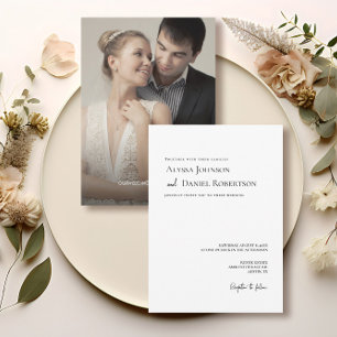 Convites Casamento de Fotos Minimalista Preto Elegante