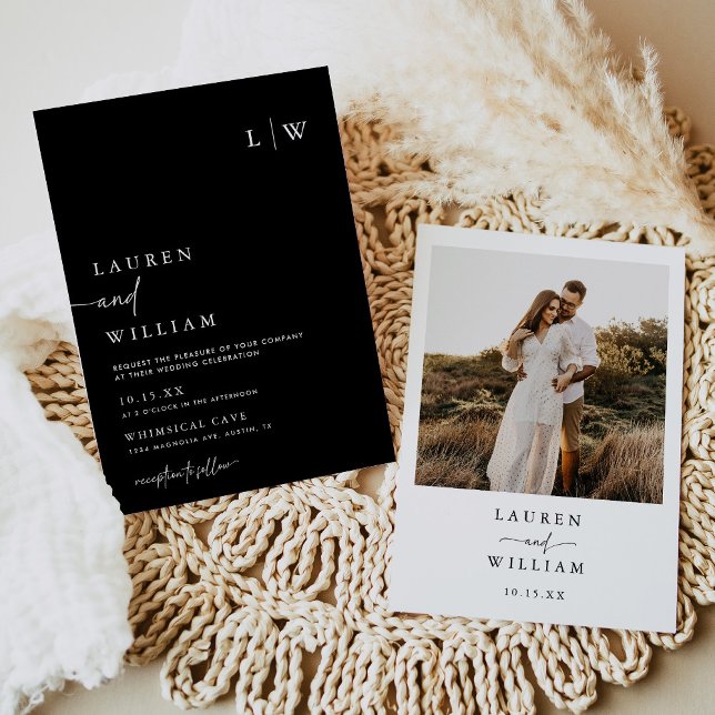 Convites Casamento de Fotos Mínimo Preto e Branco (Criador carregado)