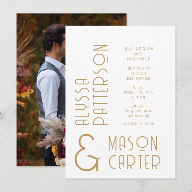 Convites Casamento de Fotos Moderna Dourada e Elegante Mini (Frente/Verso)