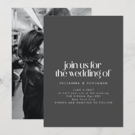 Convites Casamento de Fotos Moderna Minimalista Negra Elega