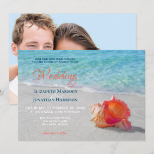 Convites Casamento de Fotos Modernas de Seashell de Praia T