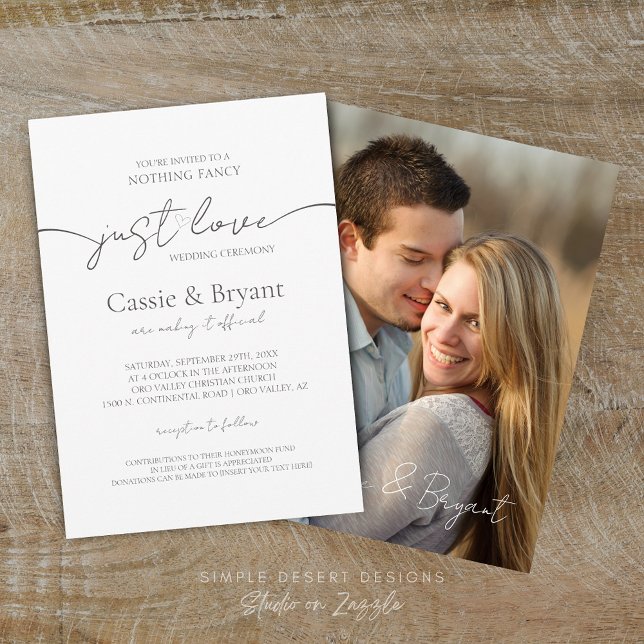 Convites Casamento de Fotos Modernas Elegante Preto e Branc (Elegant Simple Modern Script Photo Black and White Wedding Invitation)