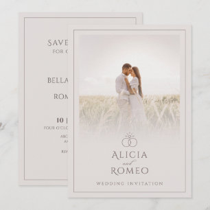 Convites Casamento de fotos moderno minimalista bege simple