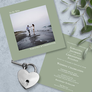 Convites Casamento de Fotos na Praça Verde de Sage Minimal