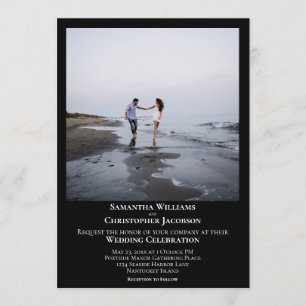 Convites Casamento de Fotos Negra Moderna e Minimalista Sim