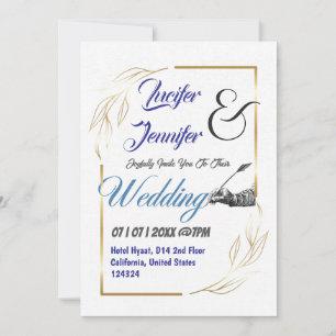 Convites Casamento de Fotos Personalizadas Azul Dourado e M