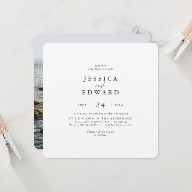 Convites Casamento de Fotos Preta e Silver Metálico (Frente/Verso In Situ)