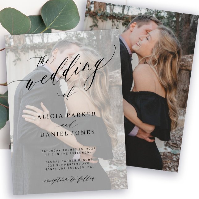 Convites Casamento de fotos preto e branco moderno e elegan (Criador carregado)