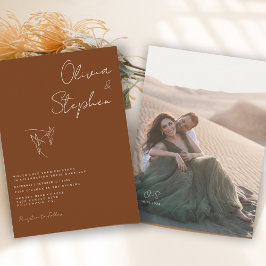 Convites Casamento de Fotos Romântica de Rust Escura Minima