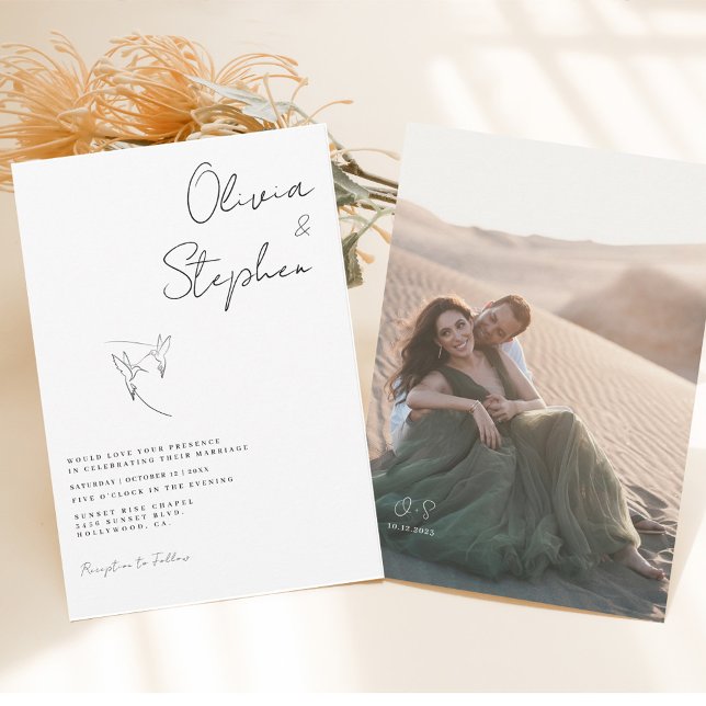 Convites Casamento de Fotos Romântica Mínimo Preto e Branco (Criador carregado)