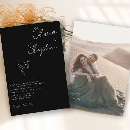 Convites Casamento de Fotos Romântica Negra Minimalista