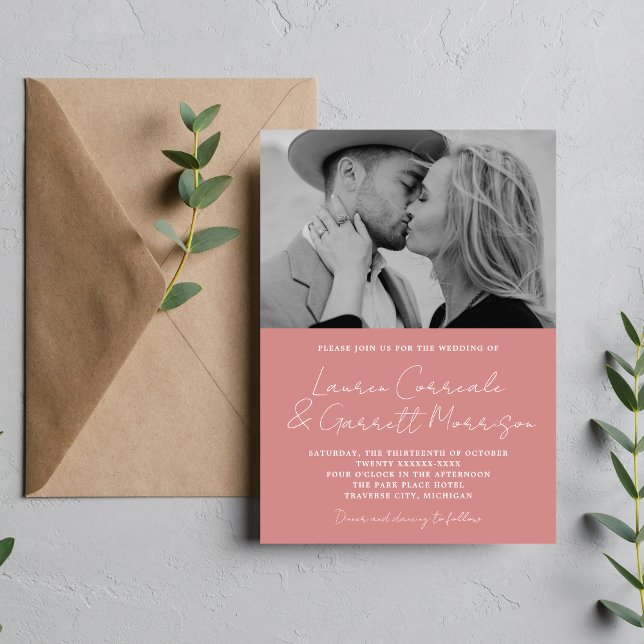 Convites Casamento de Fotos Rosa Moderno com Dobra Verdadei (Criador carregado)