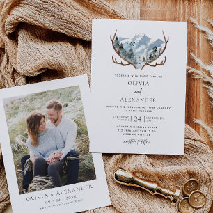 Convites Casamento de Fotos Rustic Antlers Mountain