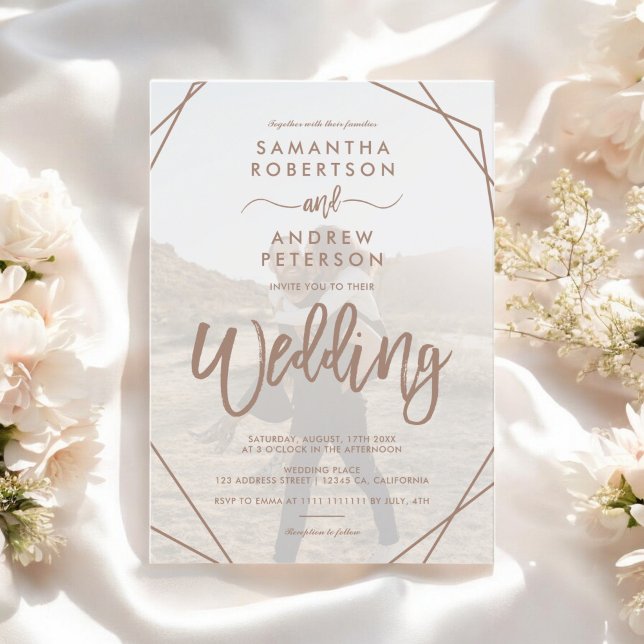 Convites Casamento de fotos simples de quadro de mito casta (Brown boho frame simple photo script wedding invitation)