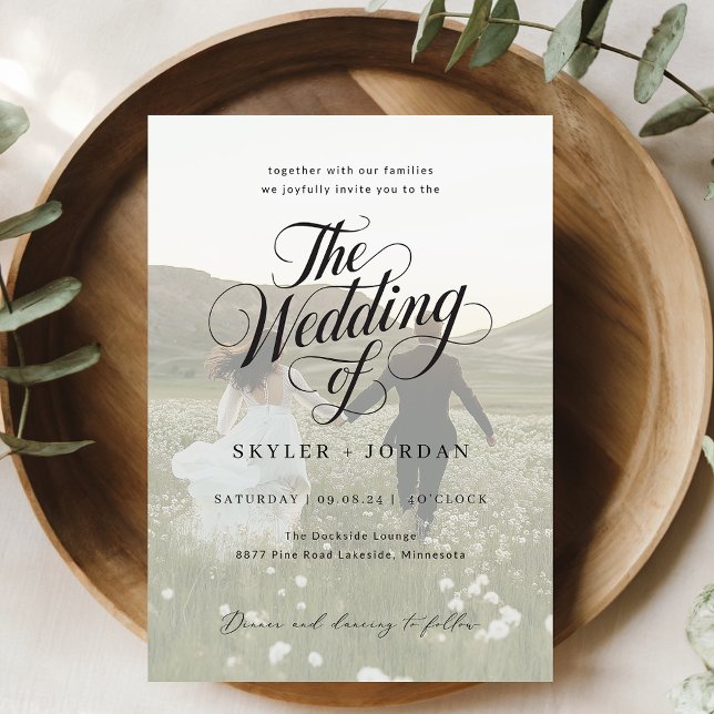 Convites Casamento de Fotos Simples de Sobreposição de Scri (Criador carregado)