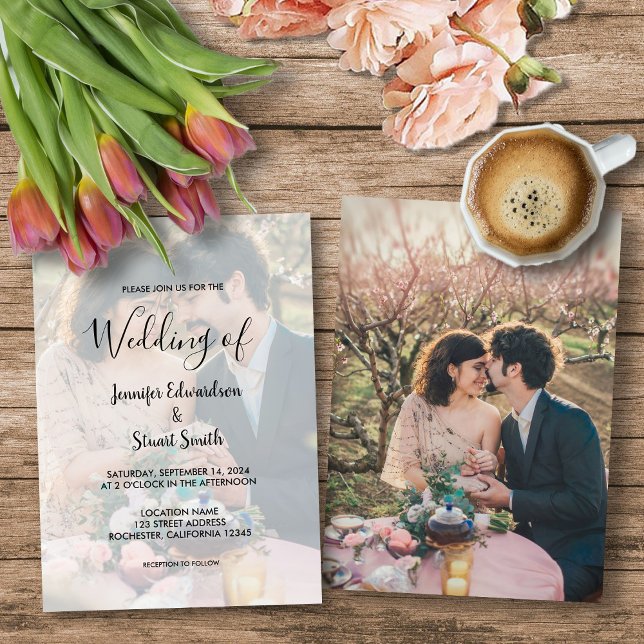 Convites Casamento de fotos simples e elegante da caligrafi (Rustic elegant calligraphy photo wedding invitation for your rustic country wedding.)