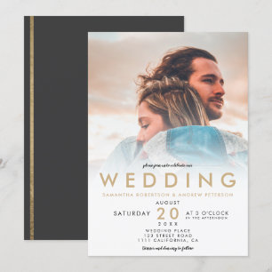 Convites Casamento de fotos simples ombre branco-chic moder