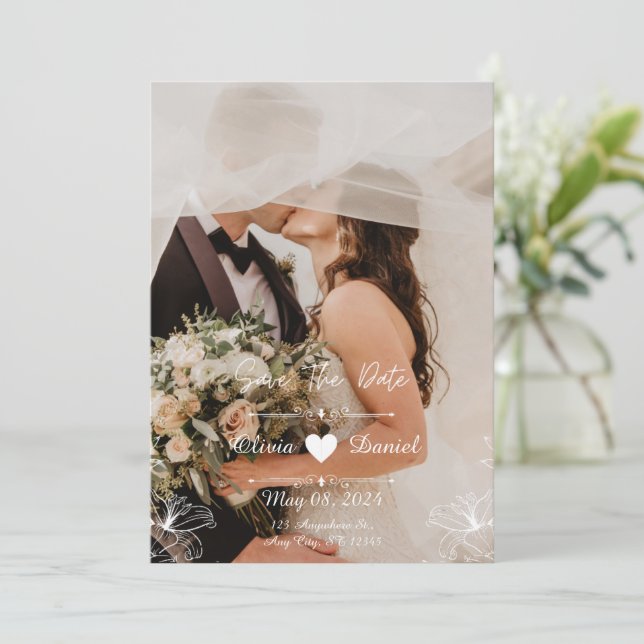 Convites Casamento de Fotos Simples Preto e Branco Personal (Em pé/Frente)