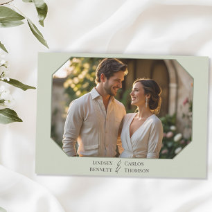 Convites Casamento de fotos verdes com traços mínimos