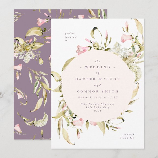 Convites Casamento de Frame Arredondado por Aquarelas de pr (Frente/Verso)