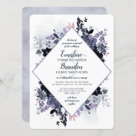 Convites Casamento de Frame Azul-Diamante Floral Nocturna