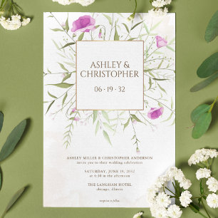 Convites Casamento de Frame de Flor Selvagem de Lavanda Ele