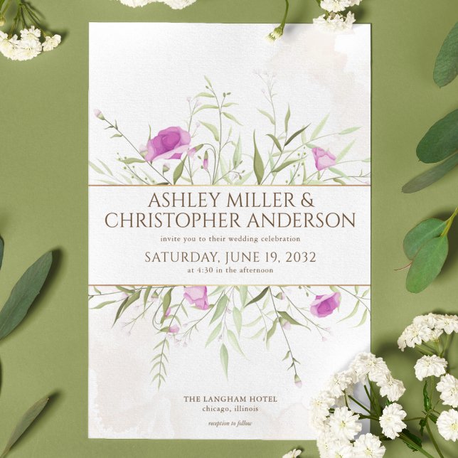 Convites Casamento de Frame de Flor Selvagem de Lavanda Sim (Criador carregado)