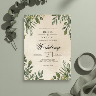 Convites Casamento de Frame de Folhagem Verde Florestal