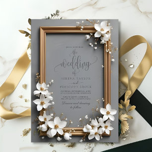 Convites Casamento de Frame de Ouro Floral Chic Vintage