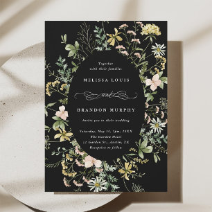 Convites Casamento de Frame de Oval de Flor Selvagem Preto