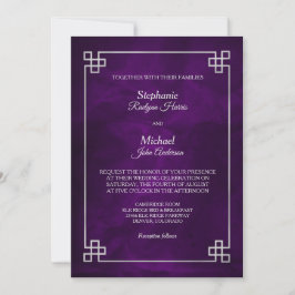 Convites Casamento de Frame de Prata Roxo Elegante
