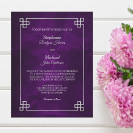 Convites Casamento de Frame de Prata Roxo Elegante