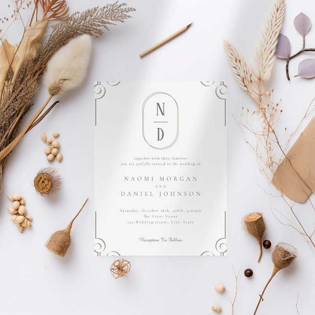 Convites Casamento de Frame de Rolagem de Cinza Elegante Si (Criador carregado)