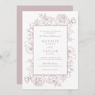 Convites Casamento de Frame de Rosas de Blush Floral Dusty