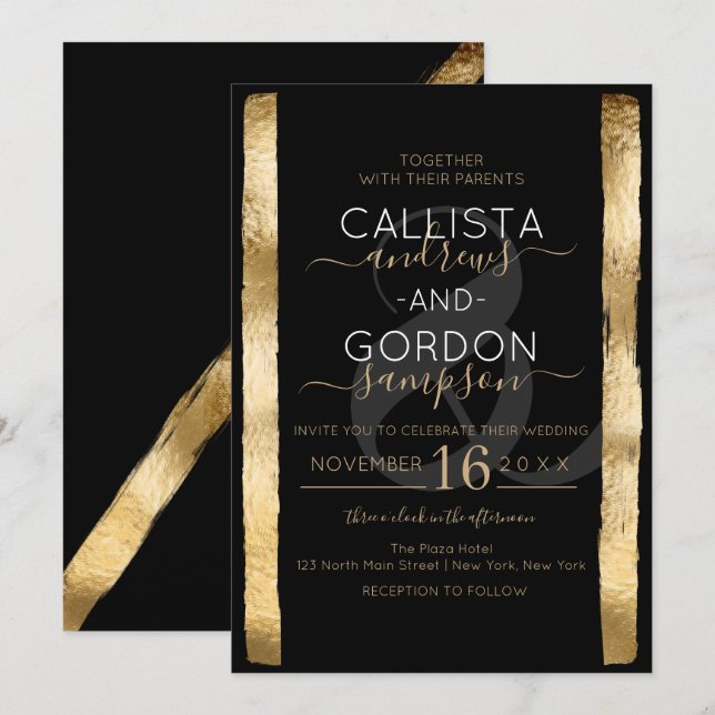Convites Casamento de Frame Dourado de Brushaft  Chic Artsy (Frente/Verso)