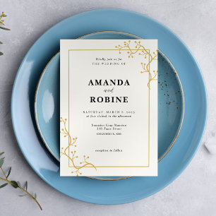 Convites Casamento de Frame Dourado Elegante