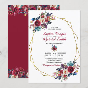 Convites Casamento de Frame Dourado Floral do Marinho Borgo