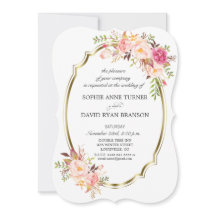 Casamento de Frame Dourado Floral Rosa Romântico B