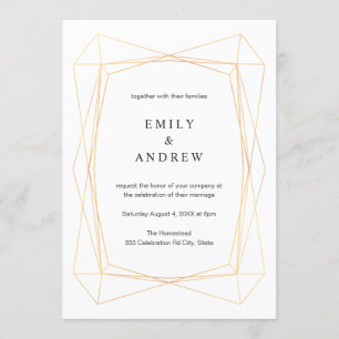 Convites Casamento de Frame Dourado Geométrico Simples Eleg