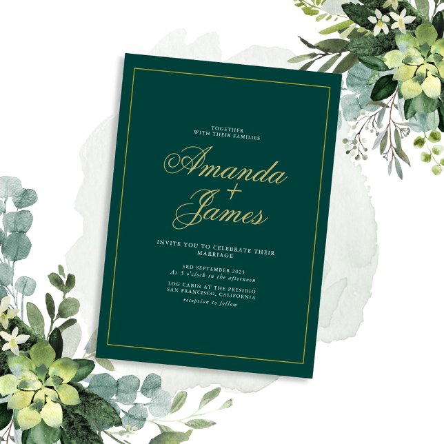 Convites Casamento de Frame Elegante Verde (Criador carregado)