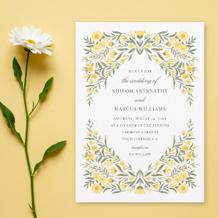 Convites Casamento de Frame Floral Amarelo Amarelo de Avalo