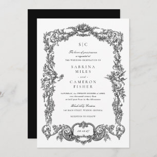 Convites Casamento de Frame Floral Barroco Elegante