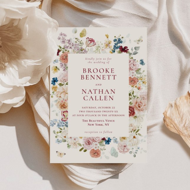 Convites Casamento de Frame Floral da Borboleta Romântica (Criador carregado)