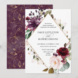 Convites Casamento de Frame Floral da Rosa vermelha Borgonh