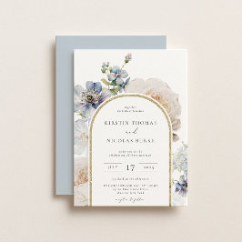 Convites Casamento de Frame Floral de Arco Azul Dusty